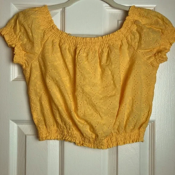 Tops Coquette Cropped Yellow Crop Top With Flowers And Puffy